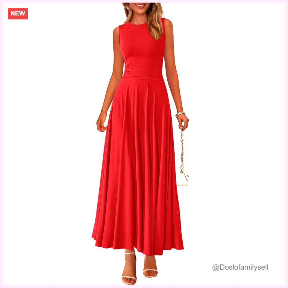 Sleeveless Maxi Dress A-Line Stretch Tank Flowy Casual Long